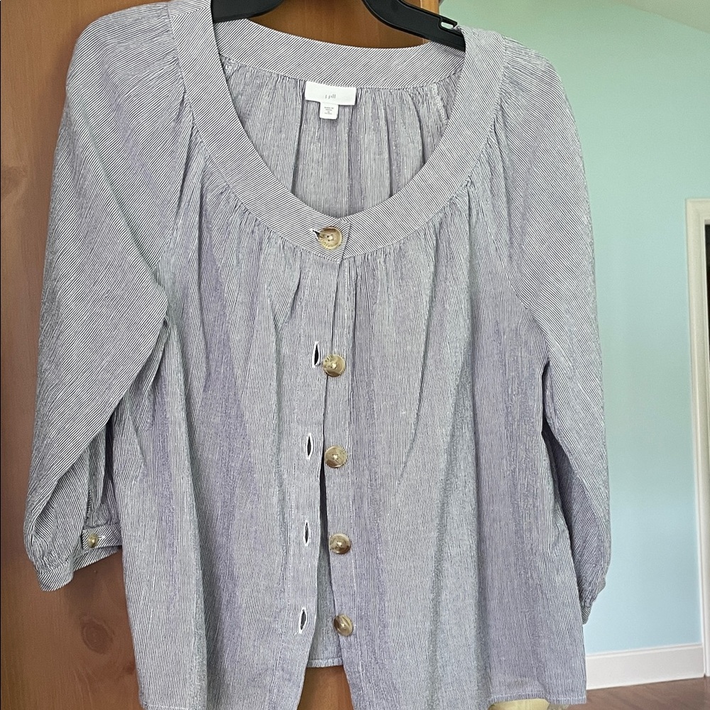J. Jill Light Gray Button-Front Women's Blouse